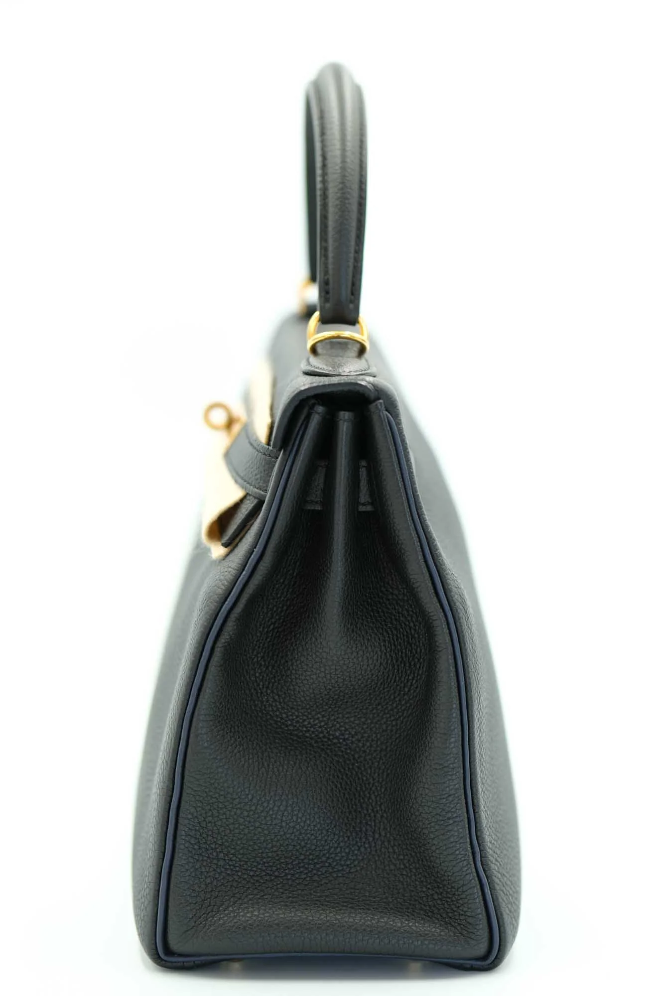 Hermès Kelly 28 Retourne HSS Noir Togo with Blue Piping Gold Hardware