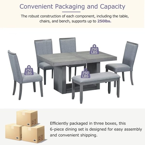 Extendable Dining Table Set with Removable Leaf,4 Upholstered Chair