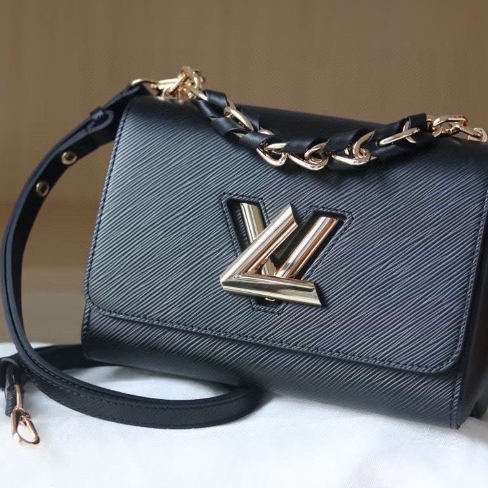 Louis Vuitton Twist Mm Cowhide Leather Handbag Black 23Cm
