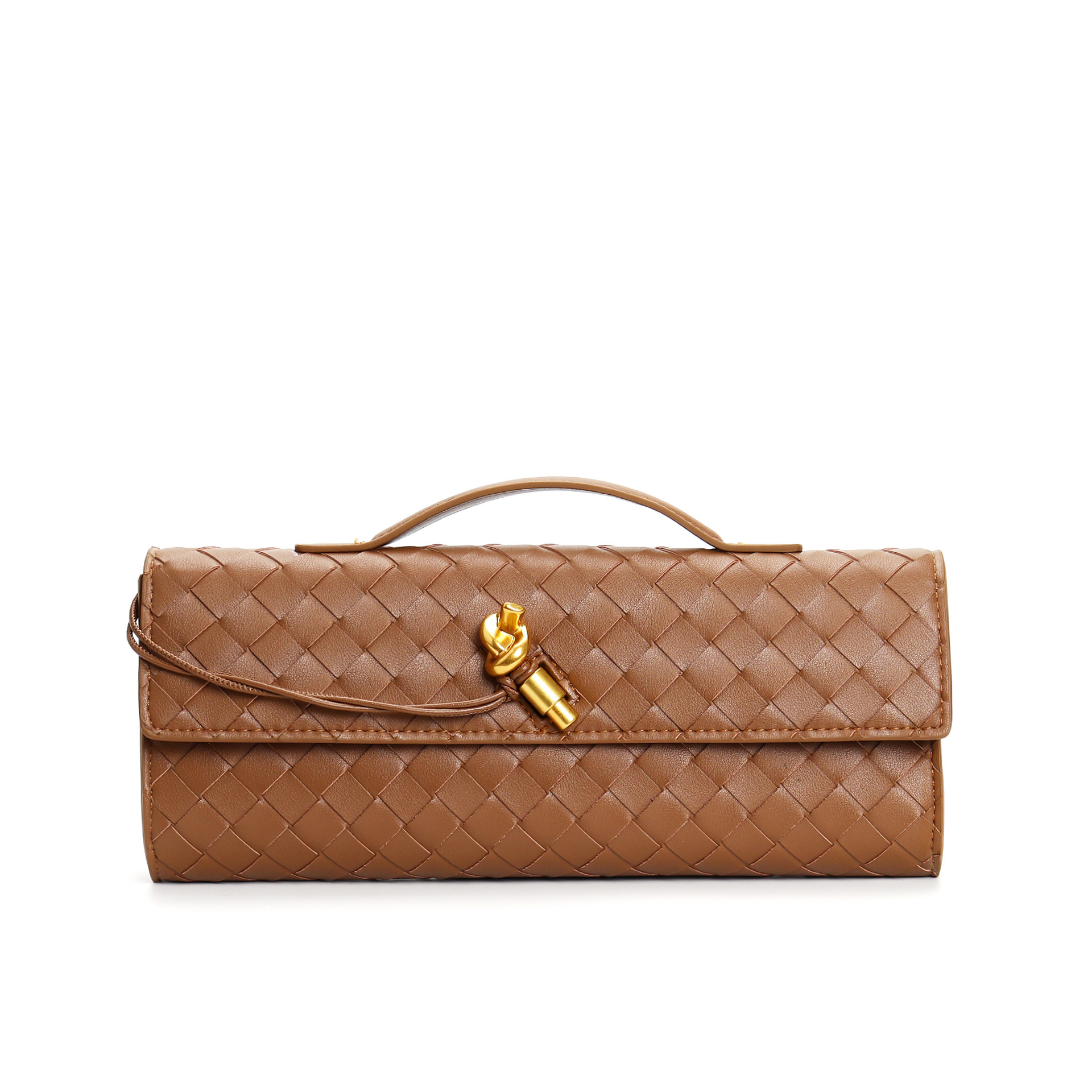 Tan Woven Leather Clutch