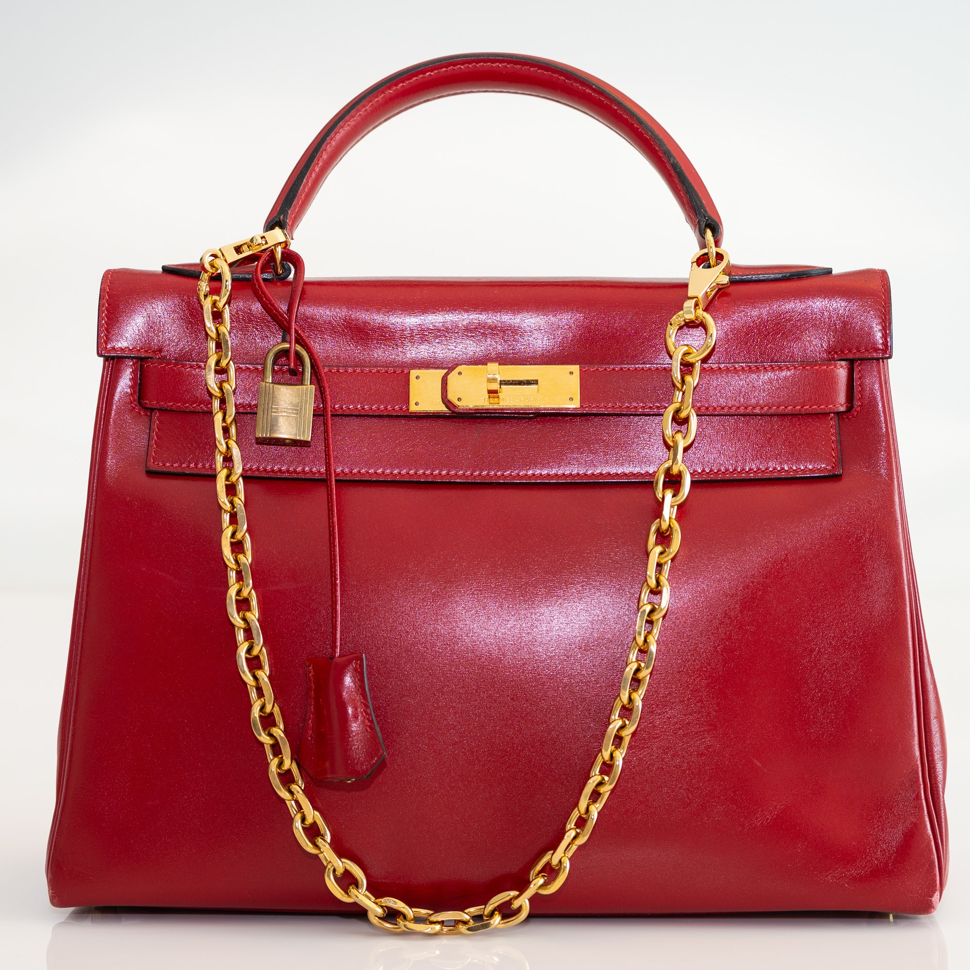 Hermès Kelly 32 Retourne Rouge Vif Box Calf Gold Hardware