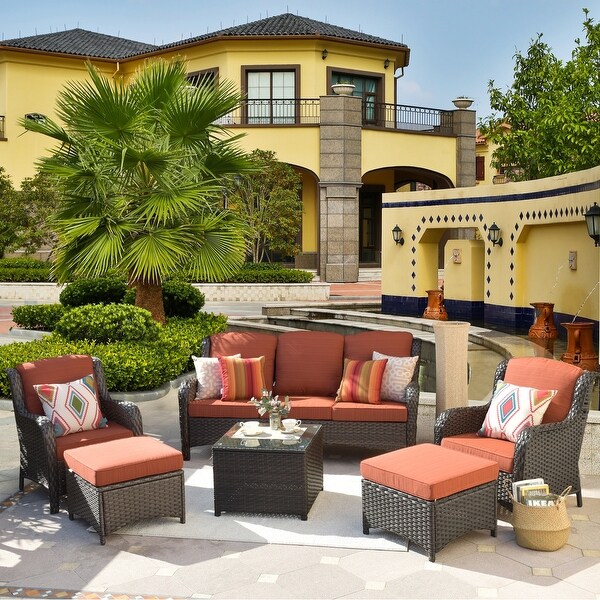 OVIOS 6piece Conversation Wicker Sectional Set with Table