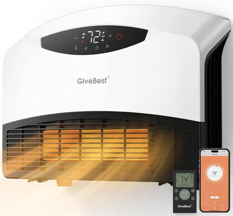 WiFi-Enabled Wall-Mounted Electric Heater – 1500W, Remote Control, Fast Heat for Spacious Rooms