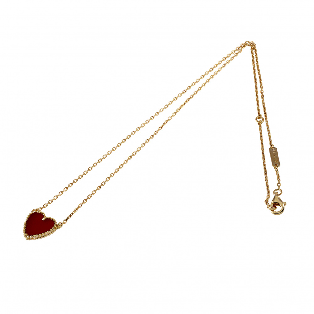 Van Cleef & Arpels Lucky Alhambra Heart Necklace 18K Yellow Gold Carnelian