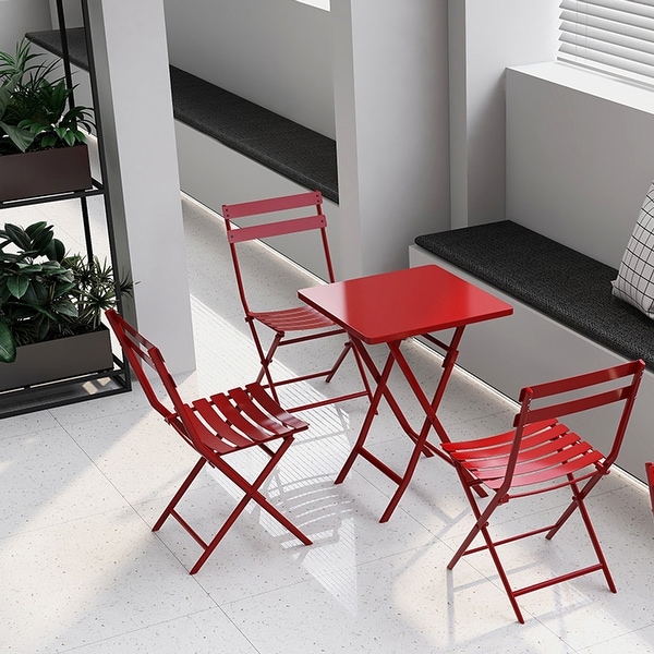 3Piece Foldable Patio Bistro Set with Square Table and Chairs