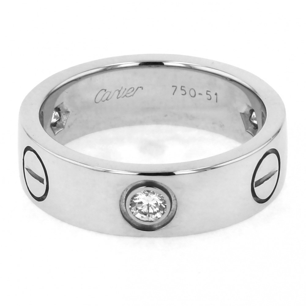 Cartier White Gold Love Ring Half Diamond #51 K18WG Ring