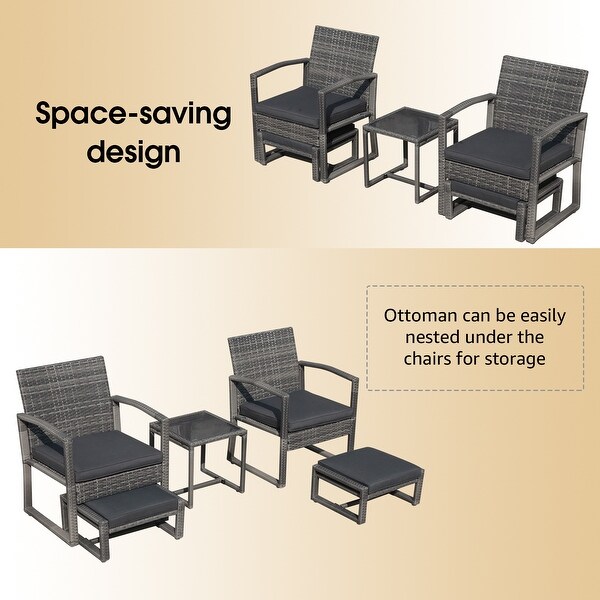 5Piece Patio Wicker Chat Set with Armchairs,Ottomans and Side Table