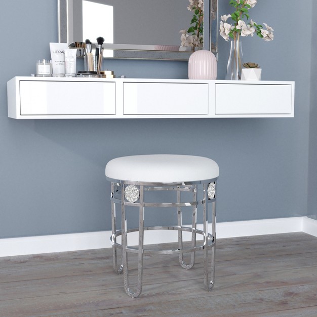 Dessa Glam Metal Vanity Stool Chrome Hillsdale Furniture