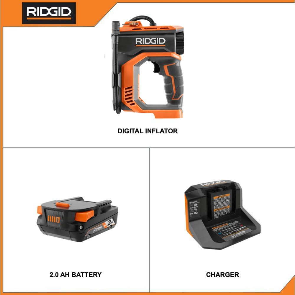 18V Cordless Digital Inflator Kit with 2.0 Ah Battery and Charger R87044KN