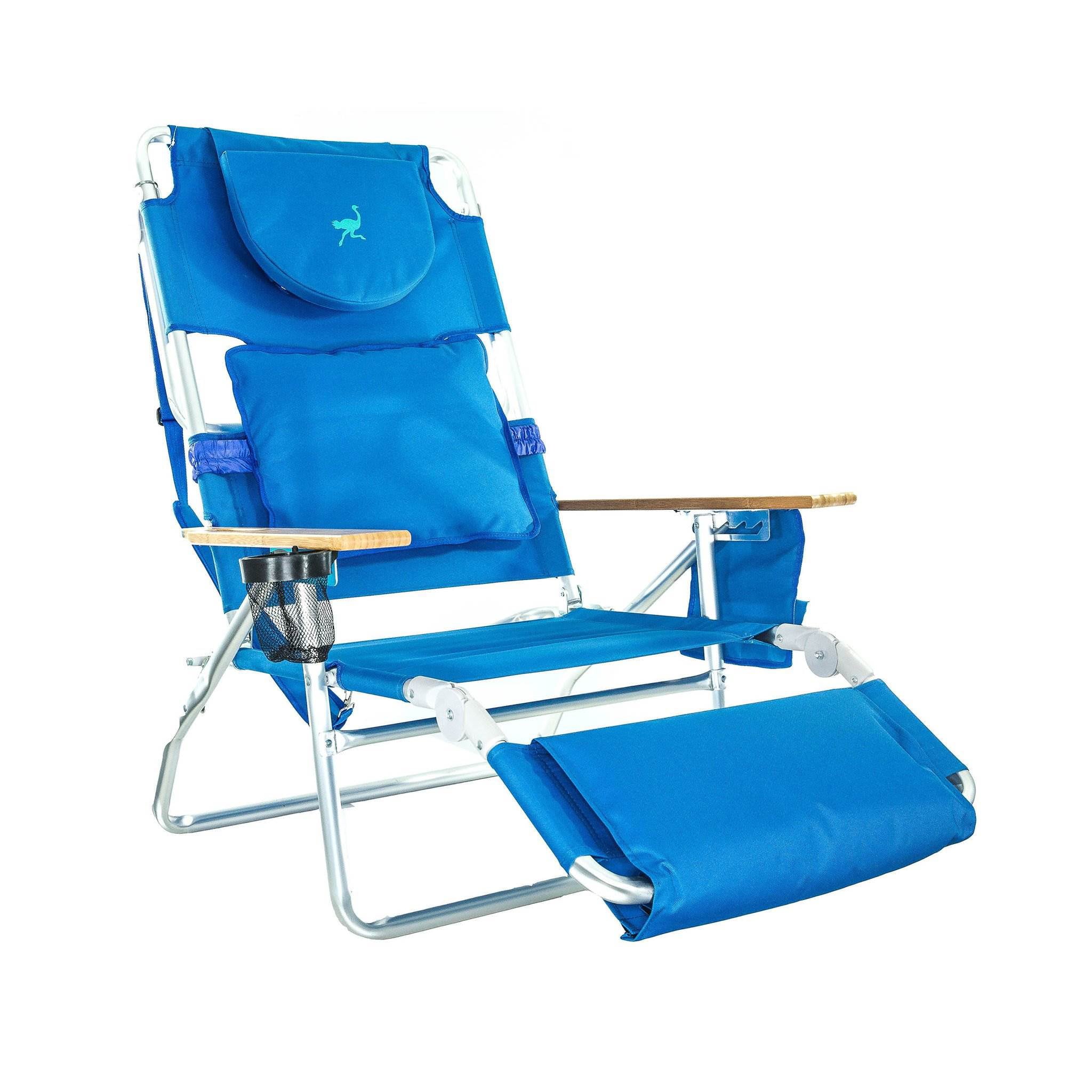 Ostrich Deluxe Padded 3-N-1 Outdoor Lounge Reclining Beach Chair, Blue (4 Pack)