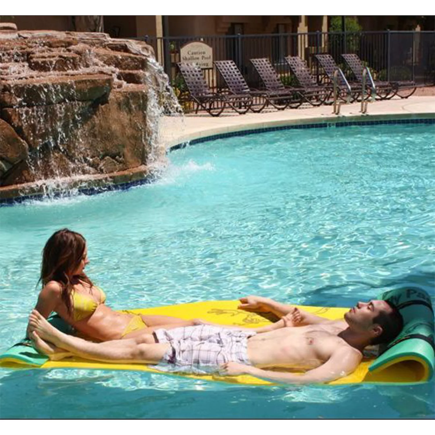 Aqua Lily Pad Tadpole Double Adult Floating Foam Pool Lounger Mat， Green/Yellow