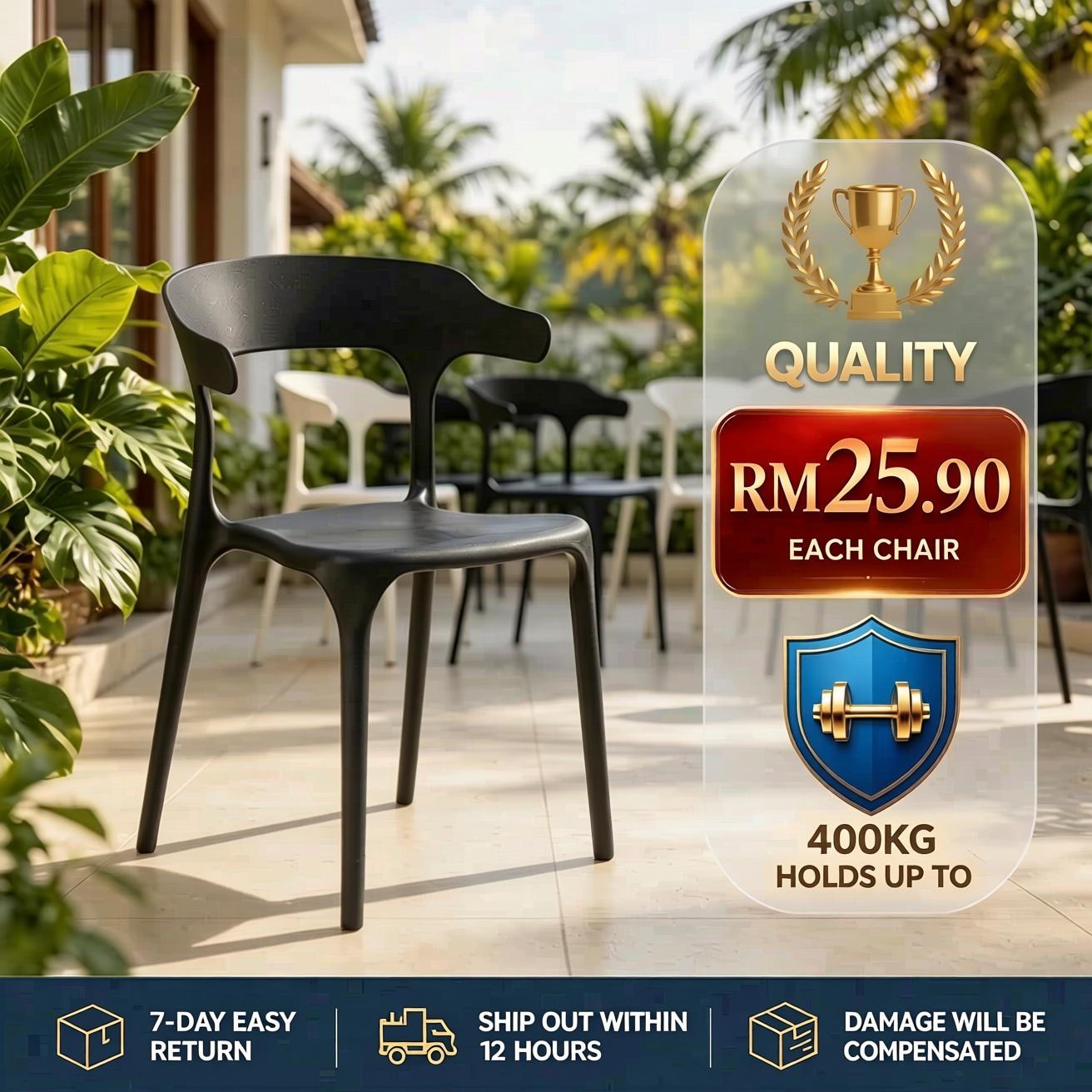 Plastic Chair Dining Chair Kerusi Makan Nordic Backrest Chair PP Material Elegant Chair Leisure Back Cafe Chair