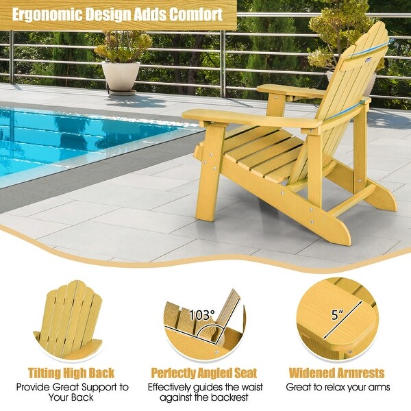 Costway Patio HIPS Adirondack Chair with Cup Holder Weather Resistant