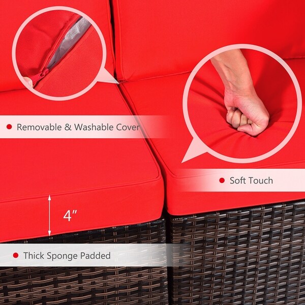 Gymax 7PCS Patio Rattan Furniture Set Fire Pit Table Cover Cushion