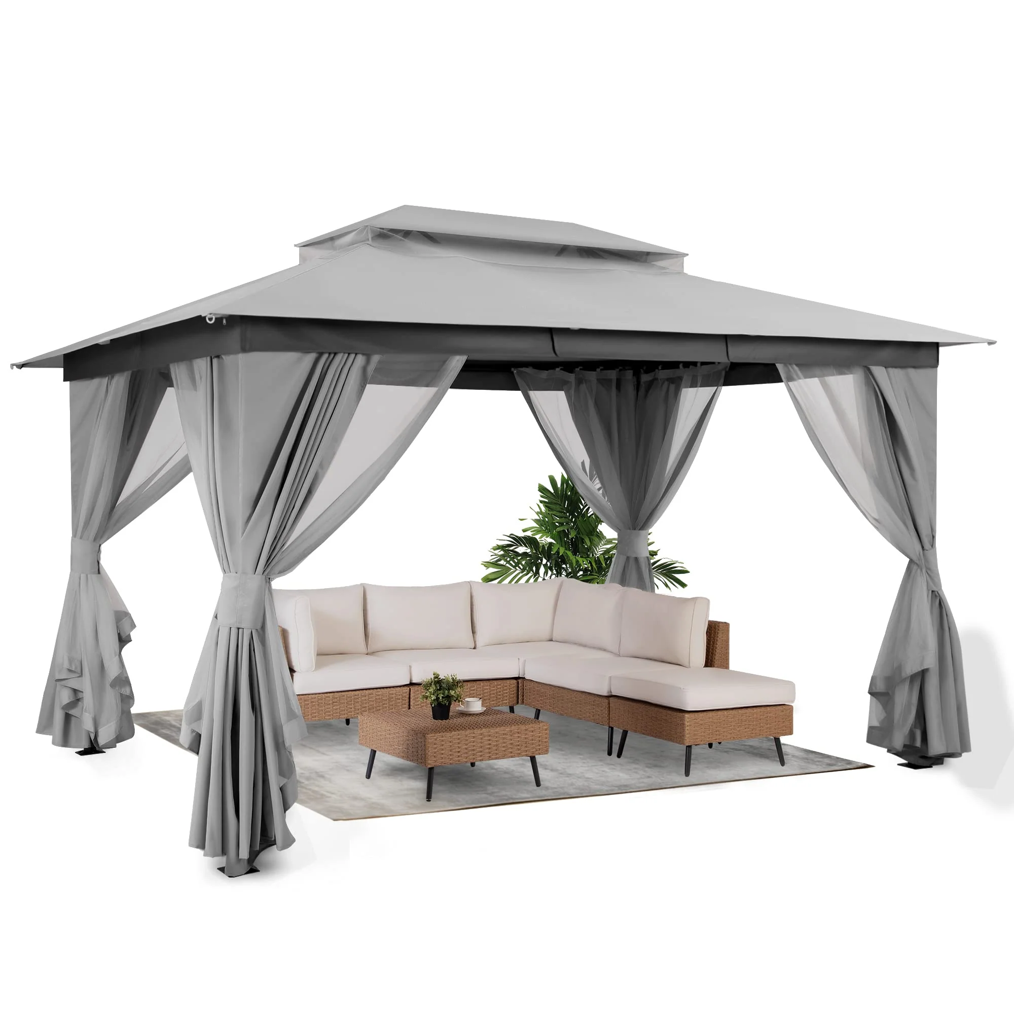LAUSAINT HOME Outdoor Patio Gazebo 10'x13' with Expansion Bolts