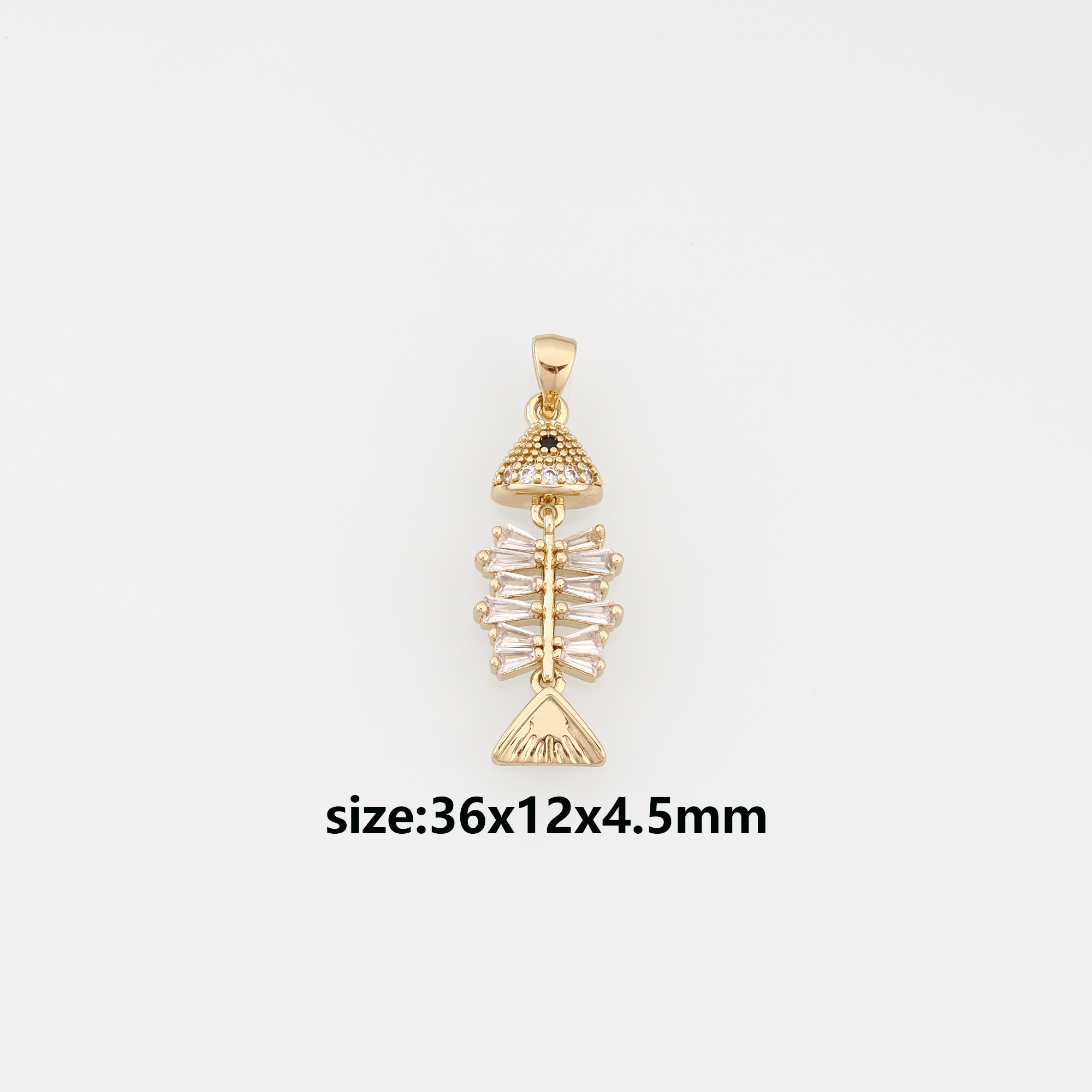 18K Gold Filled Fishbone Pendant,CZ Micro Pave Fishbone Charm Earrings Necklace for DIY Jewelry Making Supply
