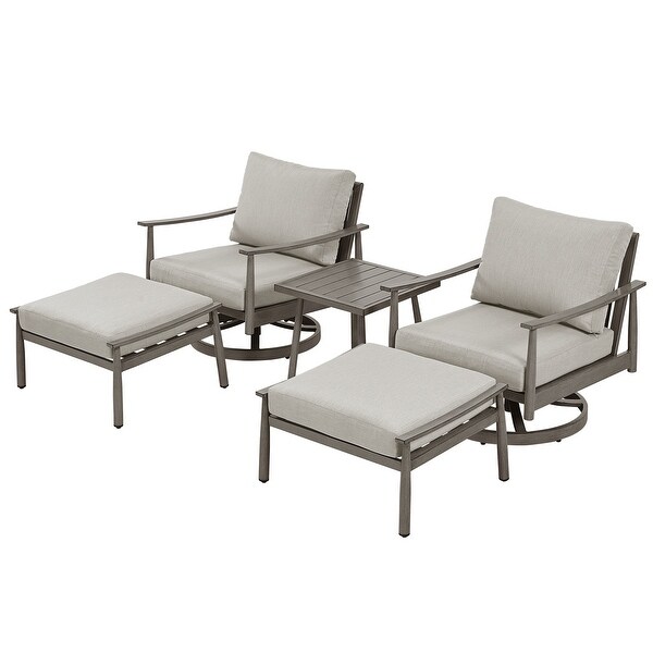 5Piece Aluminum Patio Conversation Set with Swivel Chairs,End Table and Cushions