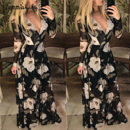 V-Neck Floral Print Maxi DressClistos