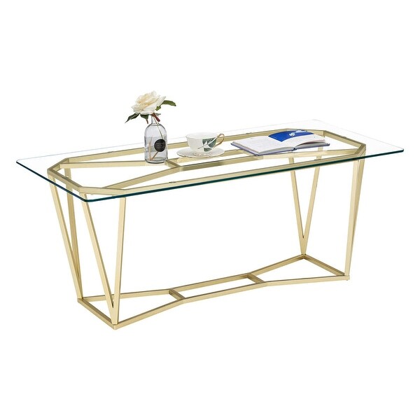 Ivinta Modern Glass Coffee Table for Living Room,Gold Finish 57GS