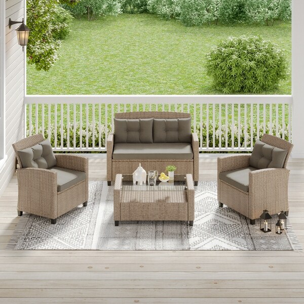 Corvus Armitage 4piece Outdoor Resin Wicker Chat Set with Cushions