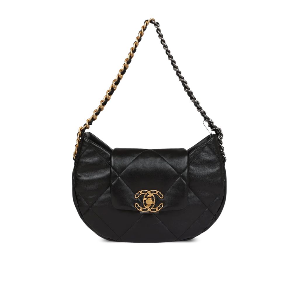 Chanel 19 Hobo Bag Black Quilted Lambskin 24cm