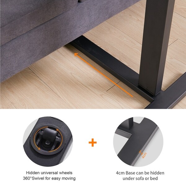 Adjustable C Shape Overbed Bedside Sofa End Table with Hidden Wheels