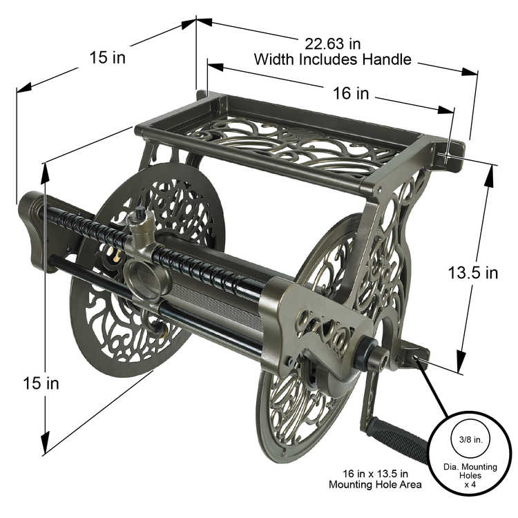 Liberty Garden 125′ Wall Mounted Cast Aluminum Hose Reel with Hose Guide