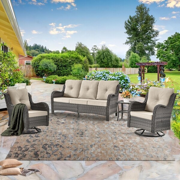5 Seat Wicker Patio Furniture Conversation Setting with High Back Swivel Rocking Chairs,Cushions Included 🎃