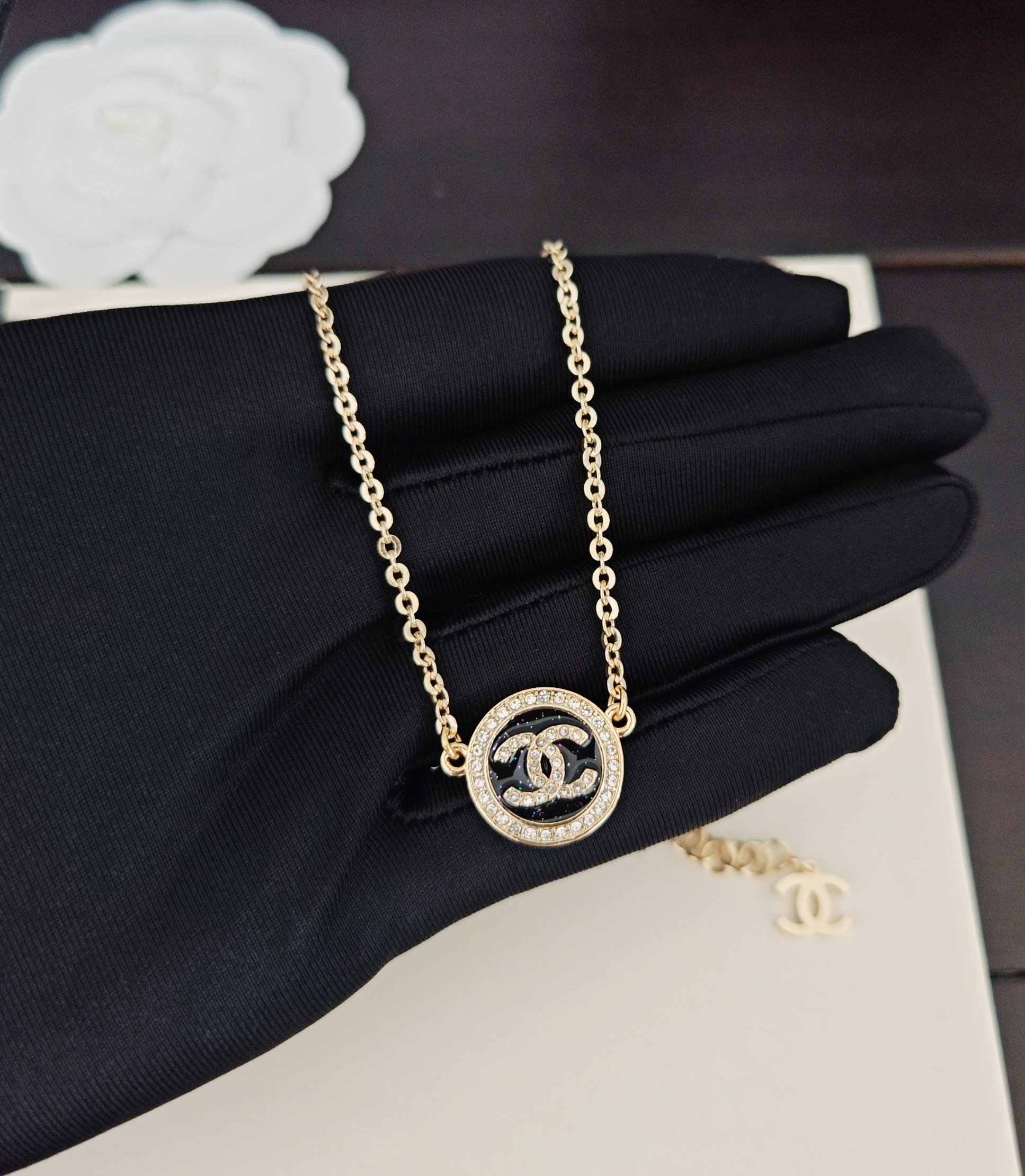 Chanel Light Gold Round Black Necklace - cnluxepick