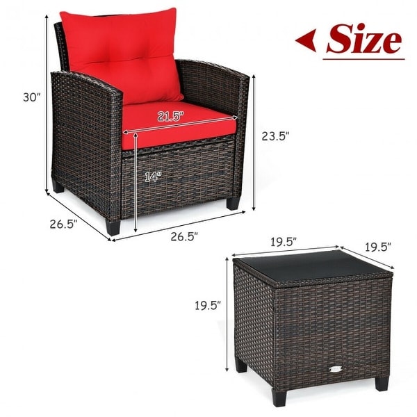 3 Pieces Rattan Patio Furniture Set with Washable Cushion