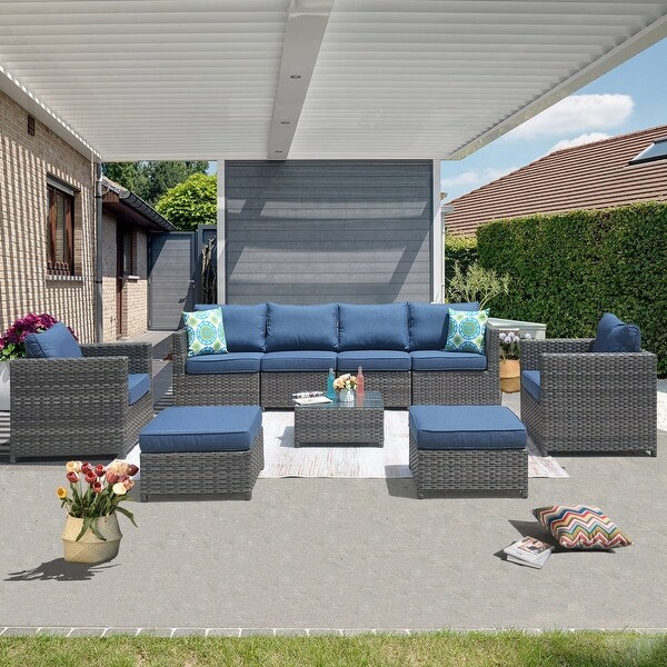 OVIOS Patio Furniture Deep Seat Wicker 9piece Set