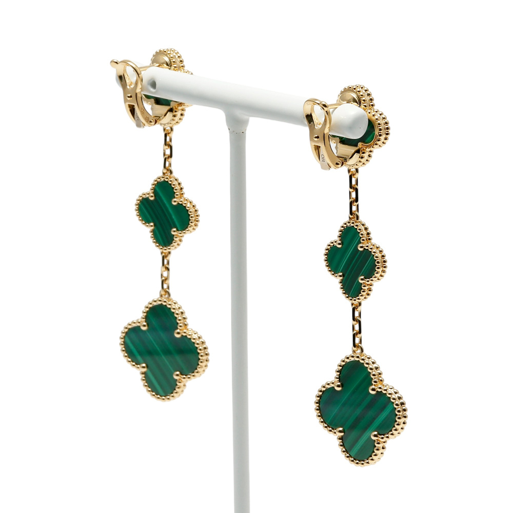 Van Cleef & Arpels Magic Alhambra 3 Motifs Earrings 18K Yellow Gold Malachite VCARO2AG00