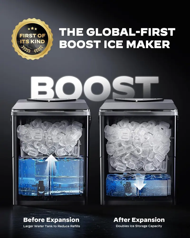 Silonn Countertop Ice Maker – Expanding 2.5L Ice Basket, LED Touch Control, 9 Cubes in 6 Minutes, 2 Bullet Ice Sizes, Self-Cleaning