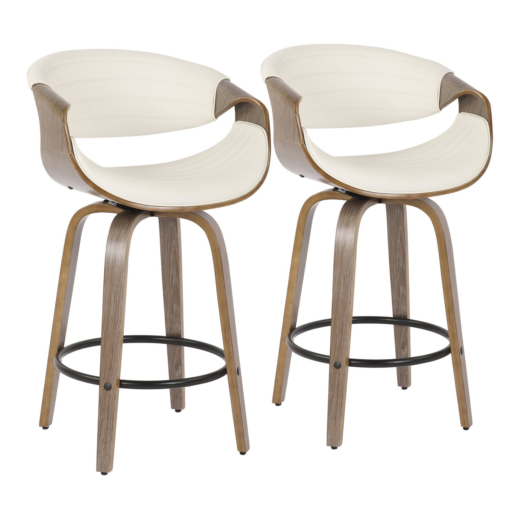LumiSource Symphony Counter Stool White Leatherette Grey Wood (Set of 2)