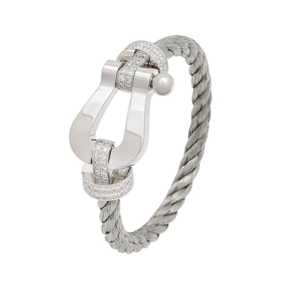 FRED Force 10 Xl Model Bracelet 18K White Gold & Stainless Steel Diamond 0J0011-6B1121