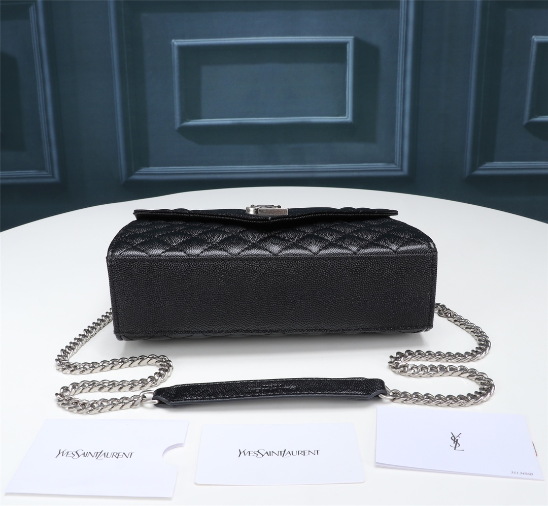 Saint Laurent Envelope Small Bag In Mix Matelasse Grain De Poudre Embossed Black Silver