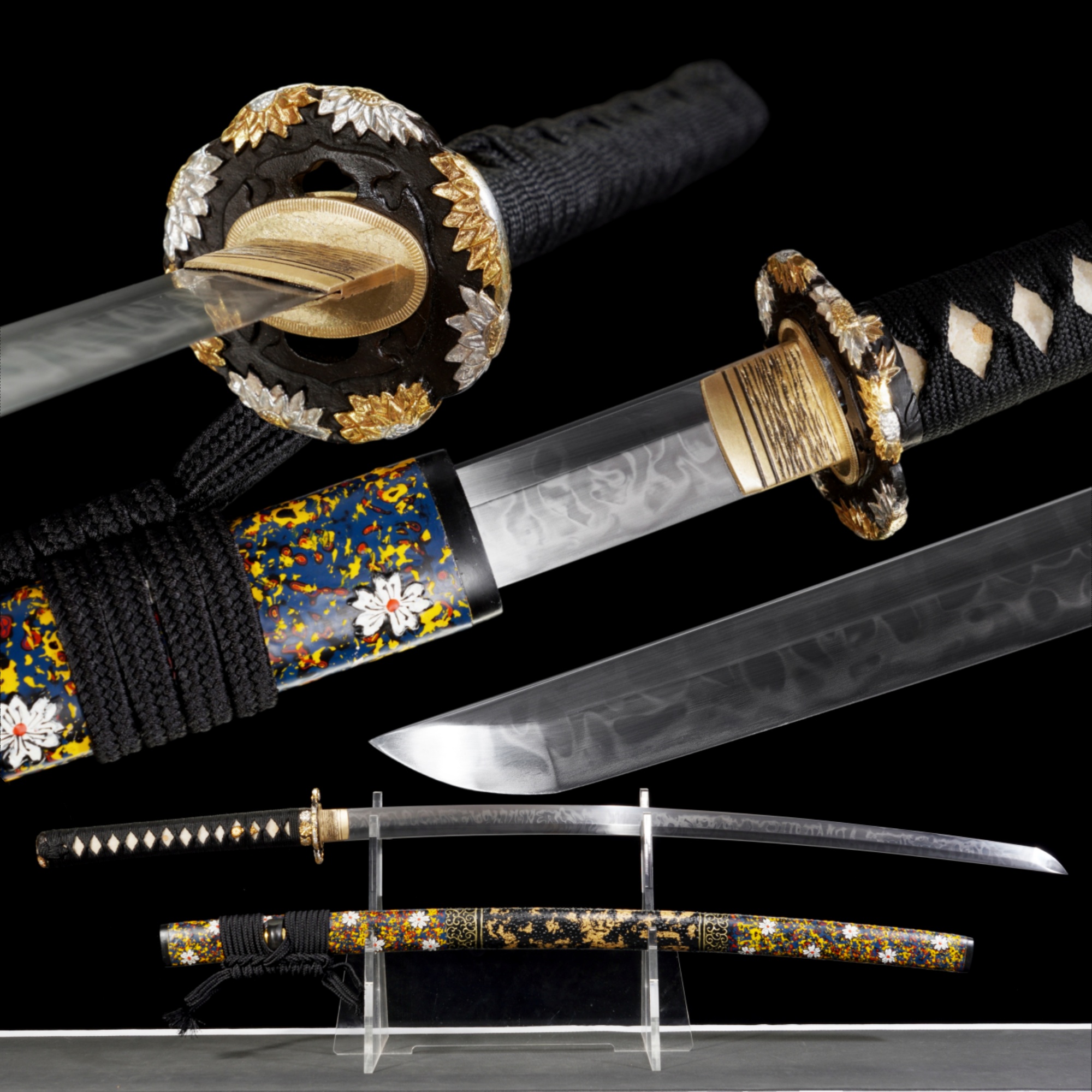 Handmade Japanese Katana T10 Clay Tempered Hitatsura Samurai Sword Kiku Tsuba