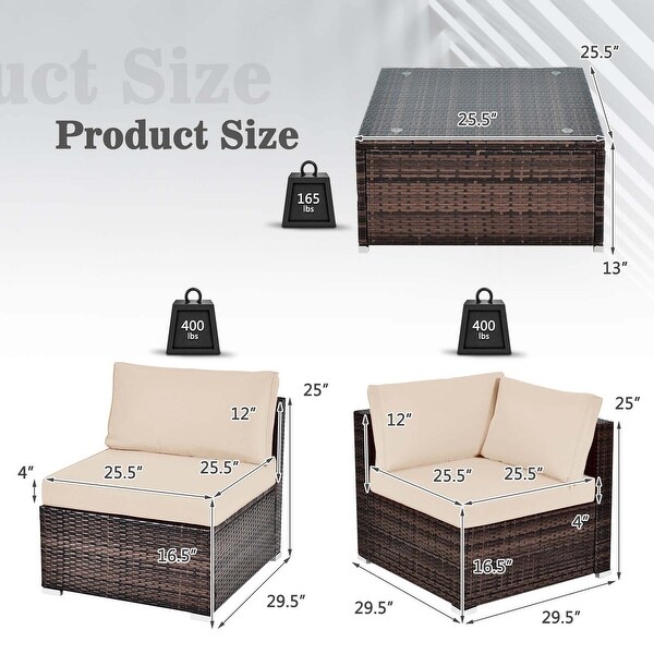 Costway 6PCS Patio Rattan Furniture Set Cushioned Sofa Coffee Table