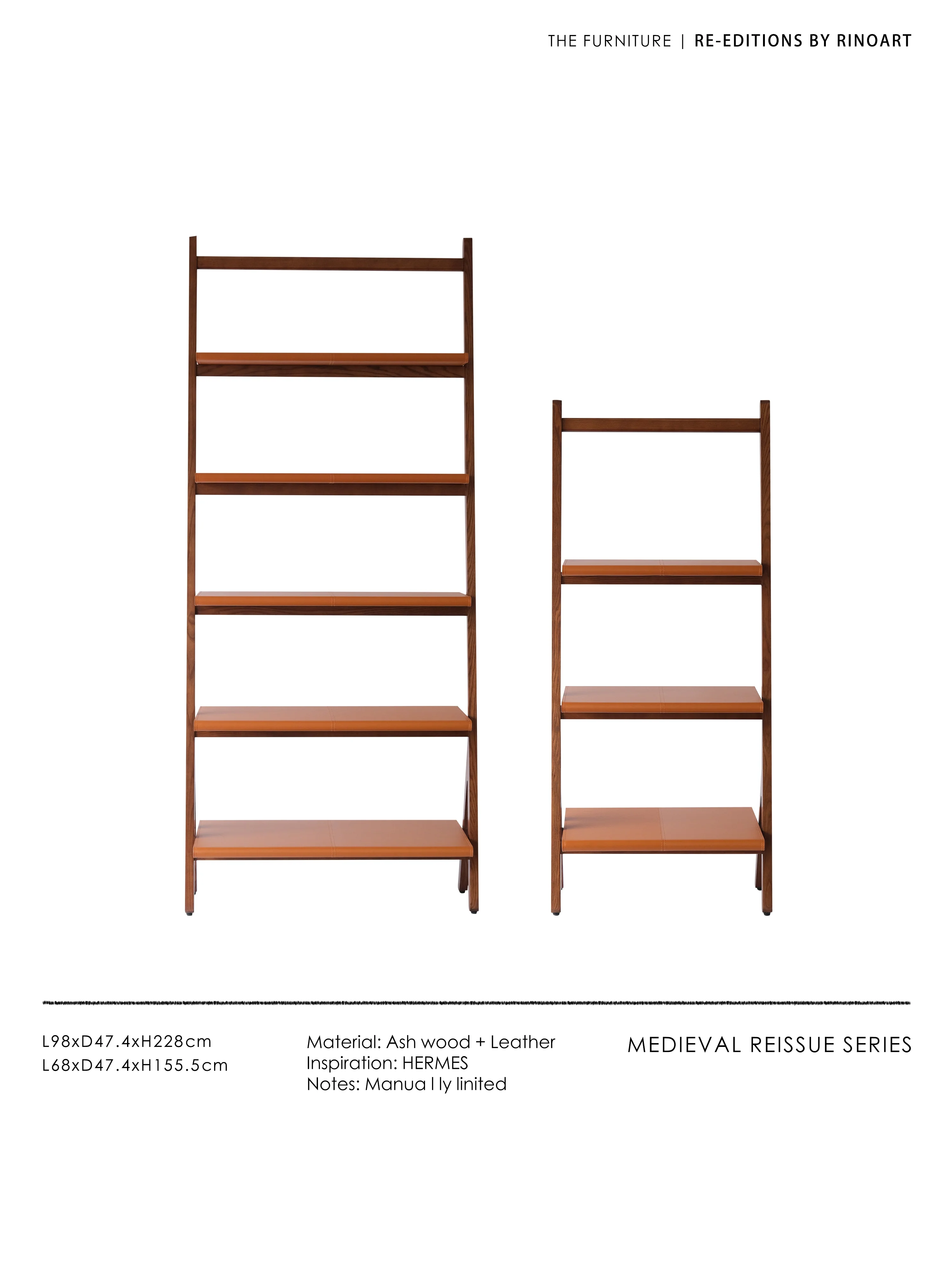 GA020 (3-Layer) - Vintage Module Bookshelf Combination- Italian Saddle Leather White Wax-wood Solid Wood