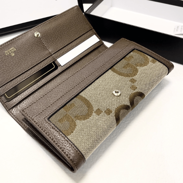 Gucci Jumbo Gg Monogram Flap Wallet Brown 7.5 Inches