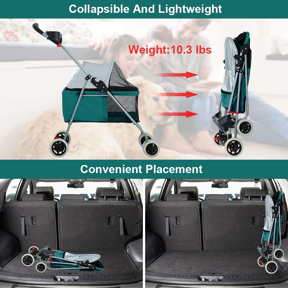 BestPet Pet Stroller Cat Dog Stroller Travel Folding Carrier,Teal