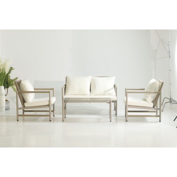 4Pieces Patio Conversation Sets,PE Rattan Wicker Outdoor Sofa Set with Washable Cushion and Tempered Glass Tabletop