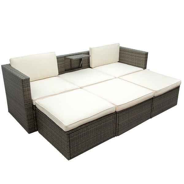 Roomfitters Patio Furniture Set,5Piece Wicker Sofa with Adjustable Backrest,Cushions,Ottomans,LiftTop Coffee Table