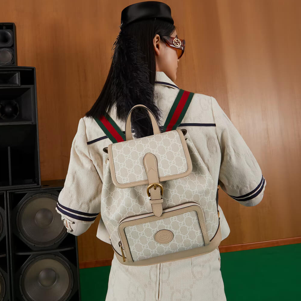 Gucci Backpack with Interlocking G Oatmeal Leather