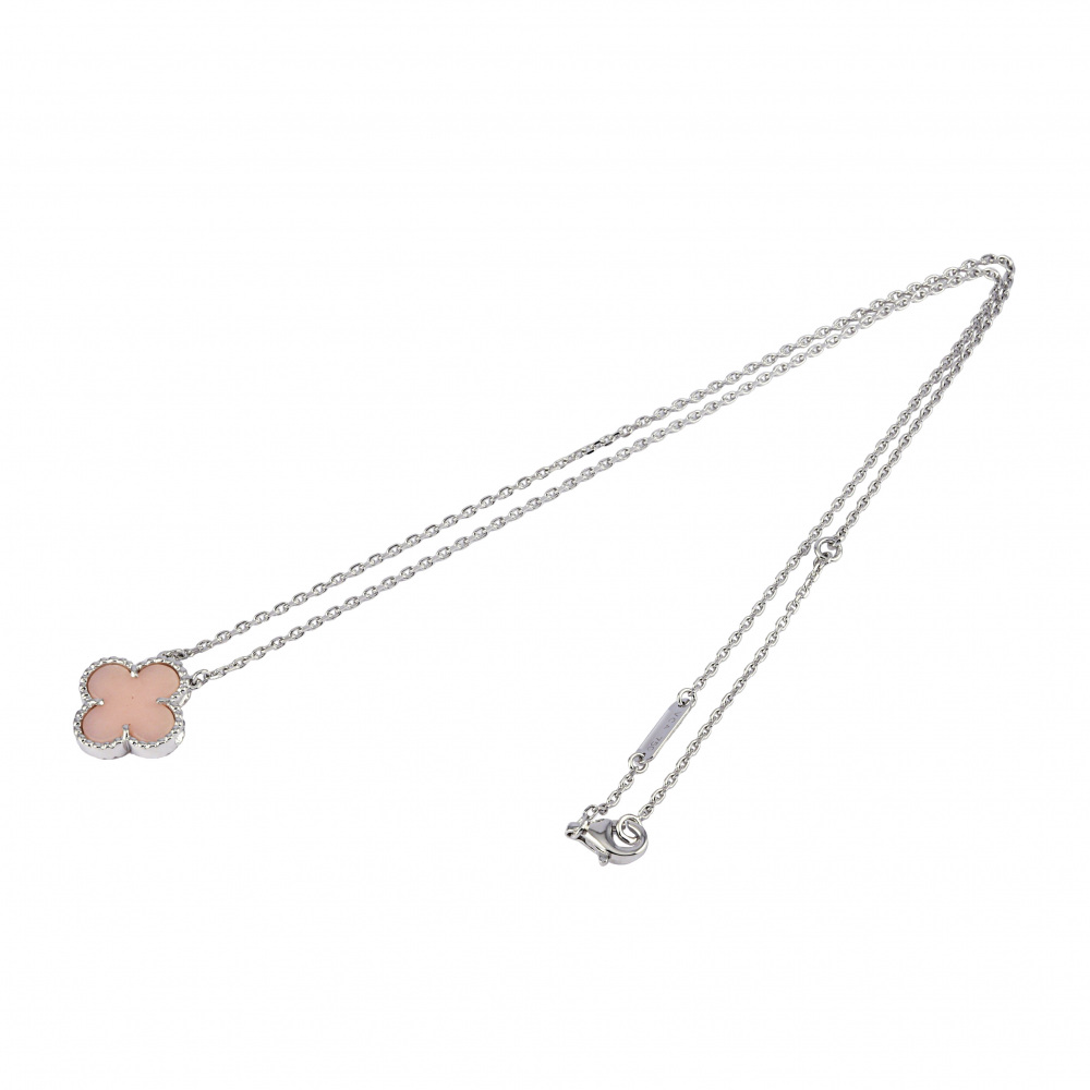 Van Cleef & Arpels Vintage Alhambra Necklace 18K White Gold Pink Opal ARB63800
