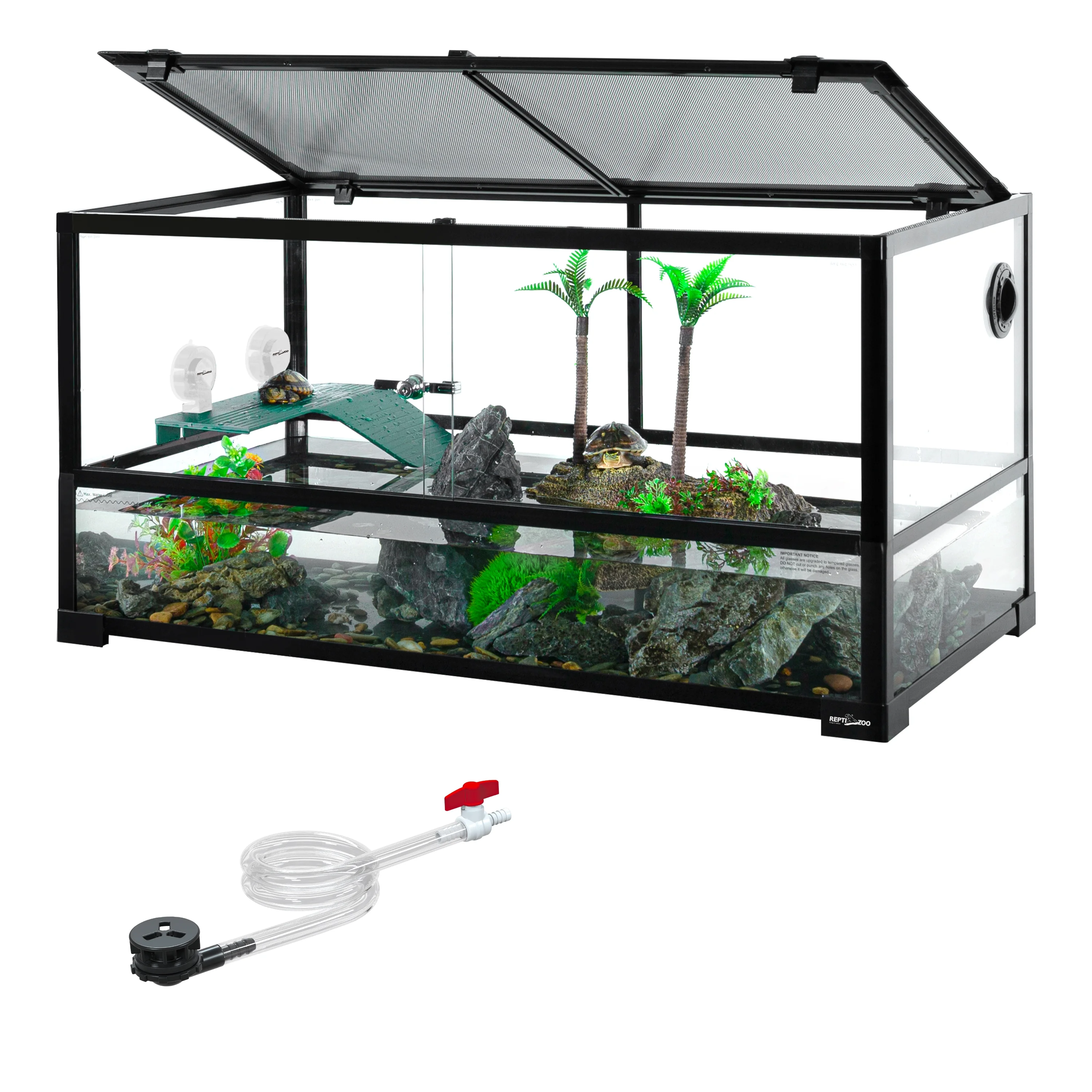 REPTIZOO 40 Gallon Large Turtle Tank with Basking Platform, Black