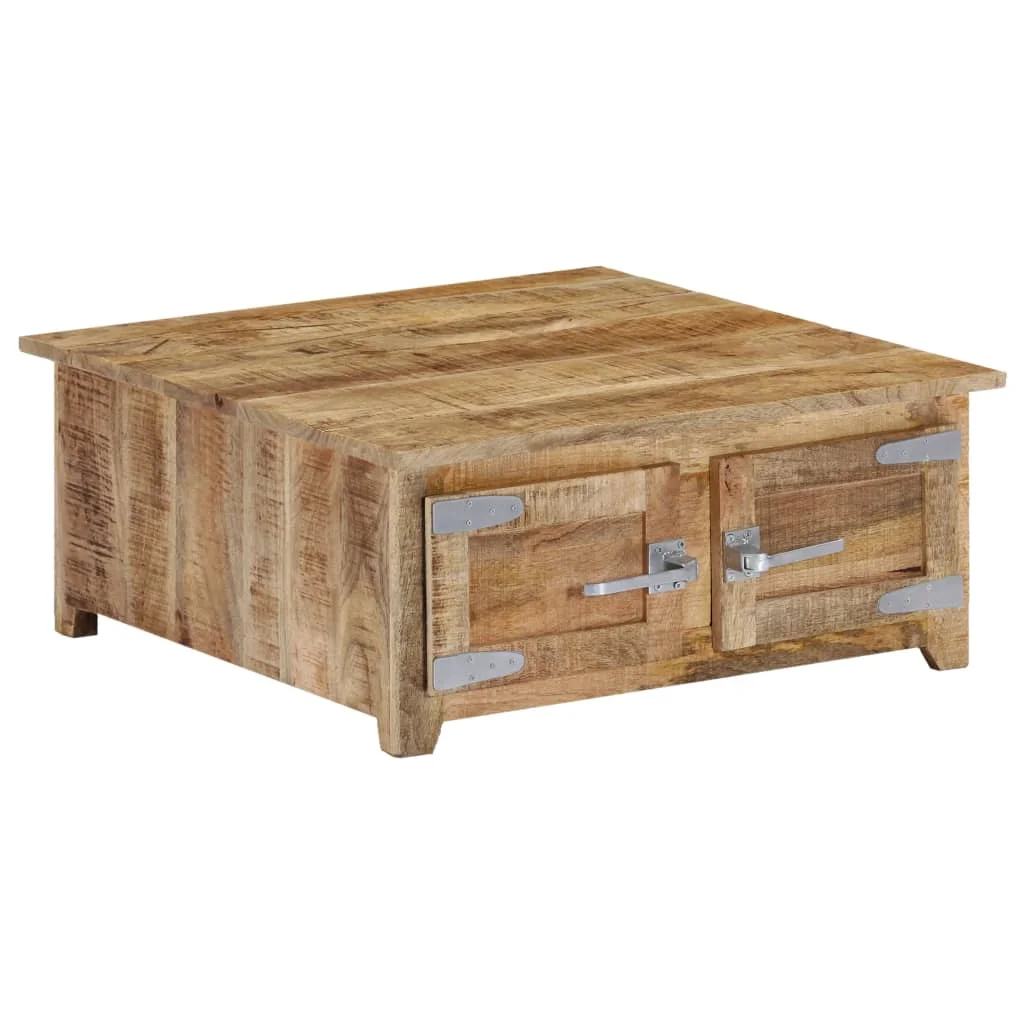 Anself Coffee Table with 2 Cabinets and 2 Doors Mango Wood Sofa and Couch End Side Table for Living Room, Home Furniture 27.5 x 27.5 x 11.8 Inches (L x W x H)