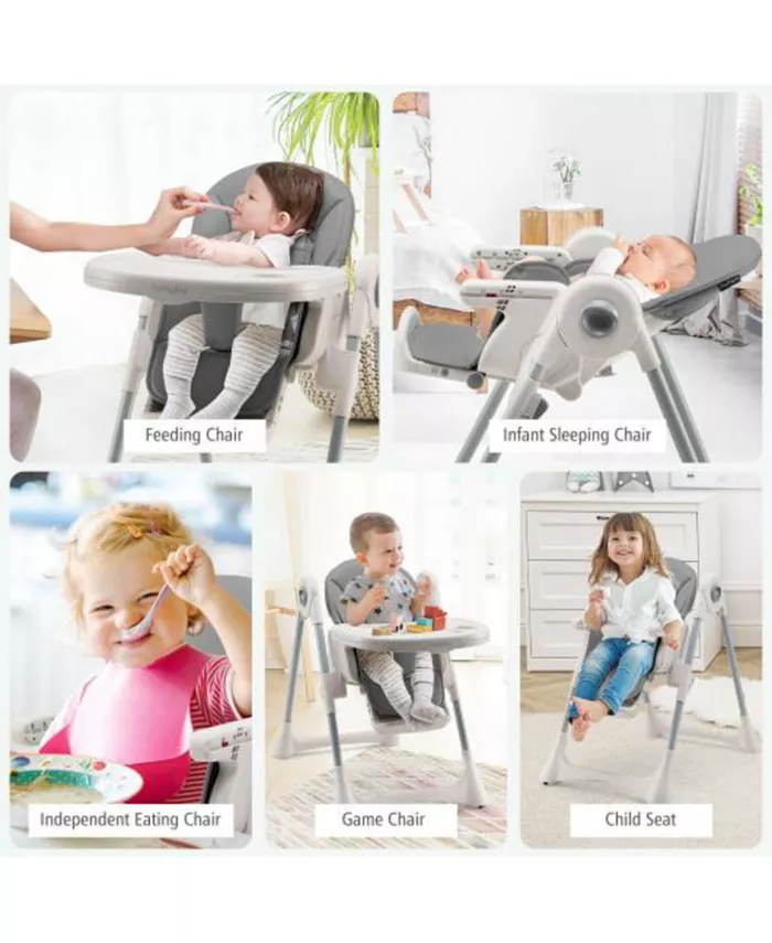 Slickblue Baby Folding High Chair Dining Chair with Adjustable Height and Footrest