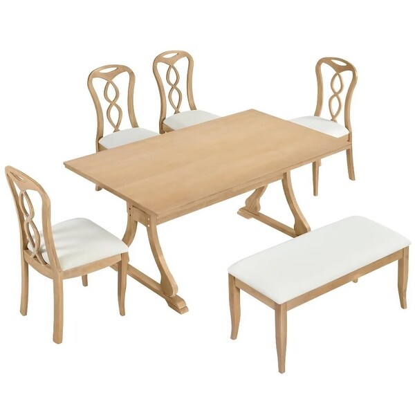 Trestle Dining Table Set with Upholstered Dining Chairs and Dining Bench