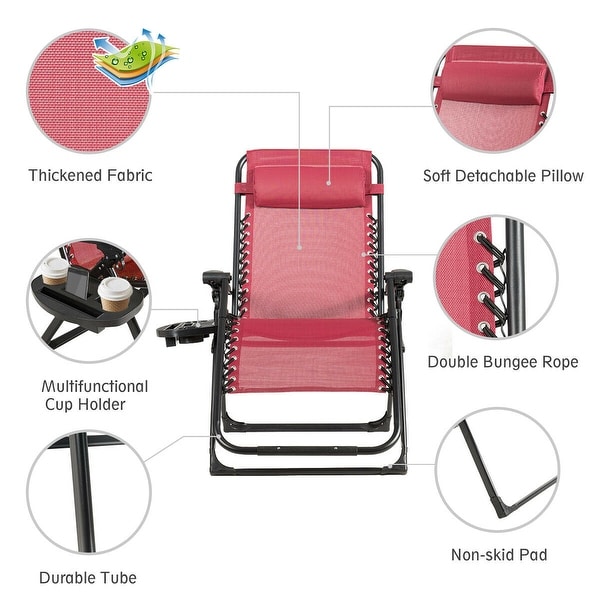 Gymax Folding Zero Gravity Lounge Chair Recliner w/ Cup Holder Tray